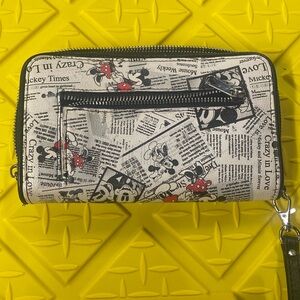 Disney Mickey and Minnie Newspaper Print Wallet - Black and White